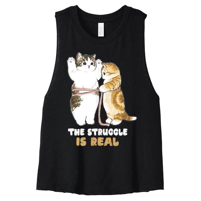 Cats The Struggle is Real Gym Fitness Funny Cat Training Women's Racerback Cropped Tank