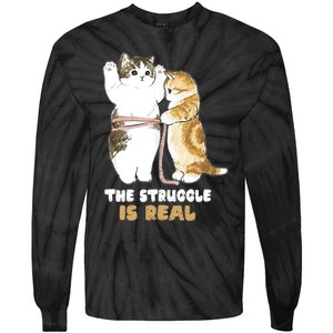 Cats The Struggle is Real Gym Fitness Funny Cat Training Tie-Dye Long Sleeve Shirt