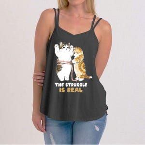 Cats The Struggle is Real Gym Fitness Funny Cat Training Women's Strappy Tank