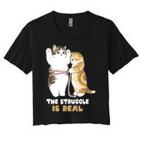 Cats The Struggle is Real Gym Fitness Funny Cat Training Women's Crop Top Tee