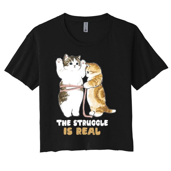 Cats The Struggle is Real Gym Fitness Funny Cat Training Women's Crop Top Tee