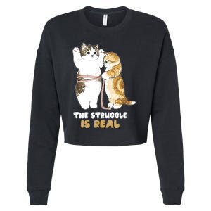 Cats The Struggle is Real Gym Fitness Funny Cat Training Cropped Pullover Crew