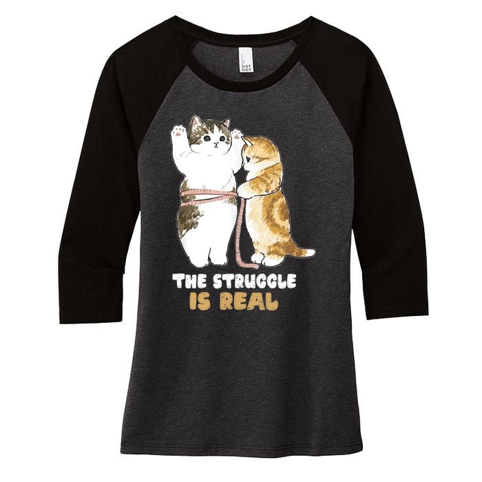 Cats The Struggle is Real Gym Fitness Funny Cat Training Women's Tri-Blend 3/4-Sleeve Raglan Shirt