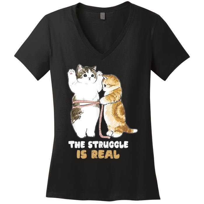 Cats The Struggle is Real Gym Fitness Funny Cat Training Women's V-Neck T-Shirt