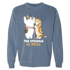 Cats The Struggle is Real Gym Fitness Funny Cat Training Garment-Dyed Sweatshirt