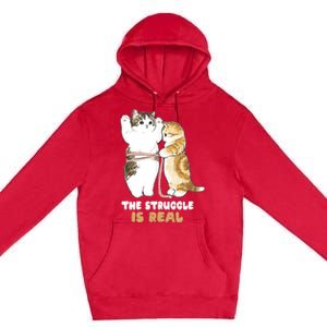 Cats The Struggle is Real Gym Fitness Funny Cat Training Premium Pullover Hoodie