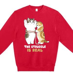 Cats The Struggle is Real Gym Fitness Funny Cat Training Premium Crewneck Sweatshirt