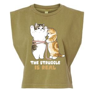 Cats The Struggle is Real Gym Fitness Funny Cat Training Garment-Dyed Women's Muscle Tee