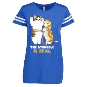 Cats The Struggle is Real Gym Fitness Funny Cat Training Enza Ladies Jersey Football T-Shirt