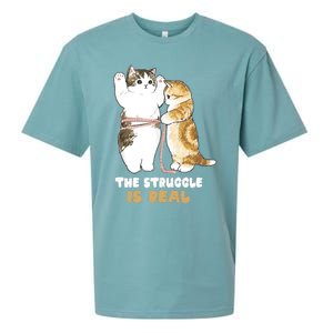 Cats The Struggle is Real Gym Fitness Funny Cat Training Sueded Cloud Jersey T-Shirt