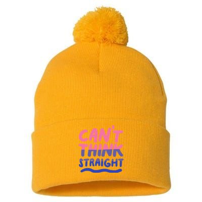 Can't Think Straight Bisexual Lgbt Pride Flag Funny Gift Pom Pom 12in Knit Beanie