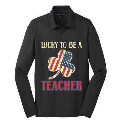 Cool Teacher St Patricks Day American Flag Leaf Teachers Funny Gift Silk Touch Performance Long Sleeve Polo