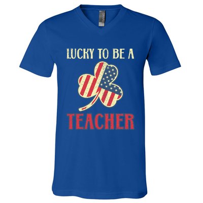 Cool Teacher St Patricks Day American Flag Leaf Teachers Funny Gift V-Neck T-Shirt