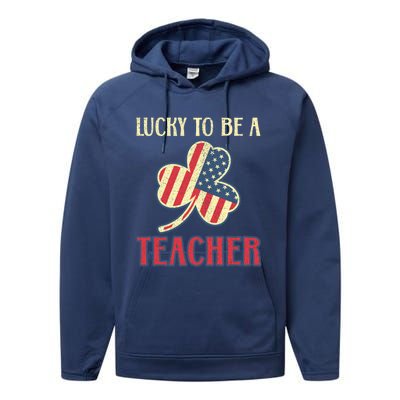 Cool Teacher St Patricks Day American Flag Leaf Teachers Funny Gift Performance Fleece Hoodie