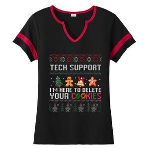 Christmas Tech Support Here To Delete Cookies Xmas Ladies Halftime Notch Neck Tee