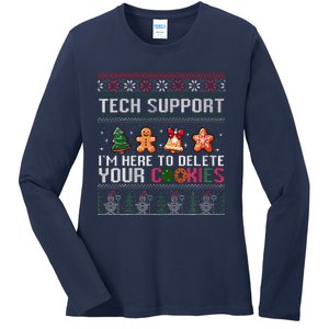 Christmas Tech Support Here To Delete Cookies Xmas Ladies Long Sleeve Shirt