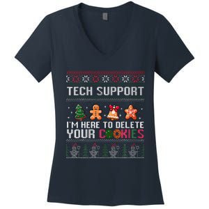 Christmas Tech Support Here To Delete Cookies Xmas Women's V-Neck T-Shirt