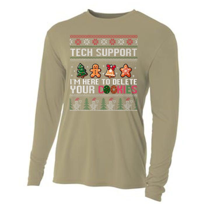 Christmas Tech Support Here To Delete Cookies Xmas Cooling Performance Long Sleeve Crew