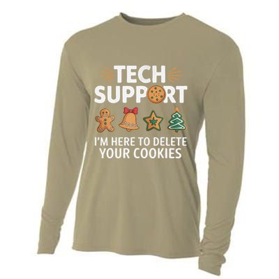 Christmas Tech Support Here To Delete Cookies Xmas(3) Cooling Performance Long Sleeve Crew