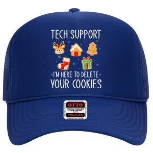 Christmas Tech Support Here To Delete Cookies Xmas High Crown Mesh Back Trucker Hat