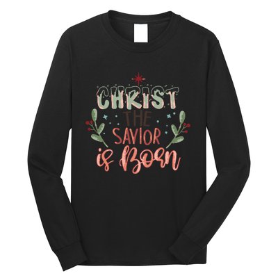 Christ The Savior Is Born Christian Retro Christmas Religious Graphic Plus Size Long Sleeve Shirt