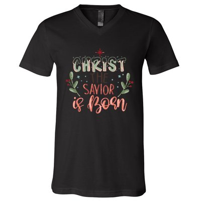 Christ The Savior Is Born Christian Retro Christmas Religious Graphic Plus Size V-Neck T-Shirt