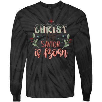 Christ The Savior Is Born Christian Retro Christmas Religious Graphic Plus Size Tie-Dye Long Sleeve Shirt