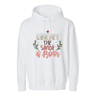 Christ The Savior Is Born Christian Retro Christmas Religious Graphic Plus Size Garment-Dyed Fleece Hoodie