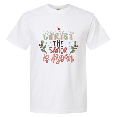 Christ The Savior Is Born Christian Retro Christmas Religious Graphic Plus Size Garment-Dyed Heavyweight T-Shirt