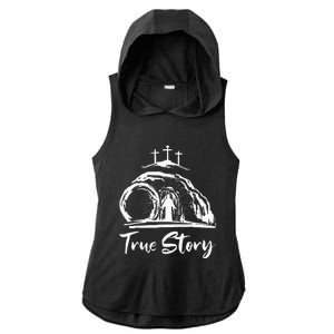 Christians True Story He Is Risen Cross Jesus Easter Day Ladies PosiCharge Tri-Blend Wicking Draft Hoodie Tank