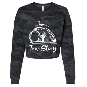 Christians True Story He Is Risen Cross Jesus Easter Day Cropped Pullover Crew