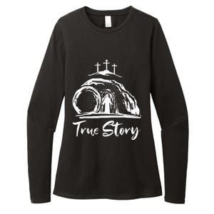 Christians True Story He Is Risen Cross Jesus Easter Day Womens CVC Long Sleeve Shirt