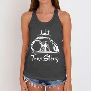 Christians True Story He Is Risen Cross Jesus Easter Day Women's Knotted Racerback Tank