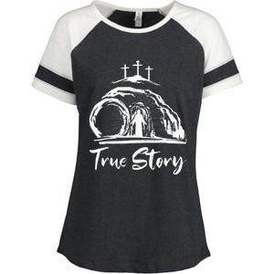 Christians True Story He Is Risen Cross Jesus Easter Day Enza Ladies Jersey Colorblock Tee