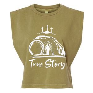 Christians True Story He Is Risen Cross Jesus Easter Day Garment-Dyed Women's Muscle Tee