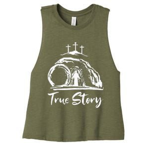 Christians True Story He Is Risen Cross Jesus Easter Day Women's Racerback Cropped Tank