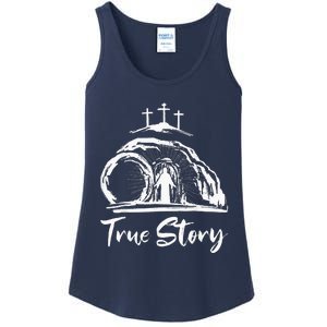 Christians True Story He Is Risen Cross Jesus Easter Day Ladies Essential Tank