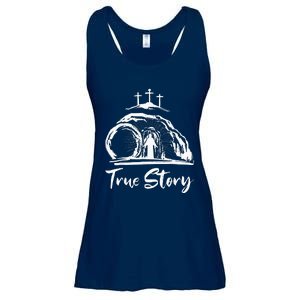 Christians True Story He Is Risen Cross Jesus Easter Day Ladies Essential Flowy Tank