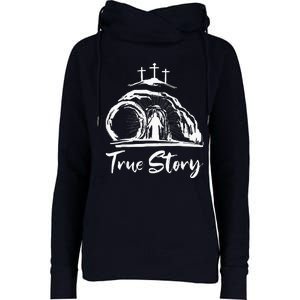 Christians True Story He Is Risen Cross Jesus Easter Day Womens Funnel Neck Pullover Hood