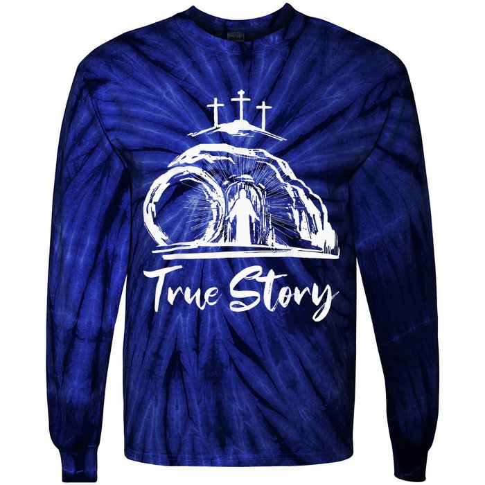 Christians True Story He Is Risen Cross Jesus Easter Day Tie-Dye Long Sleeve Shirt