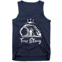 Christians True Story He Is Risen Cross Jesus Easter Day Tank Top