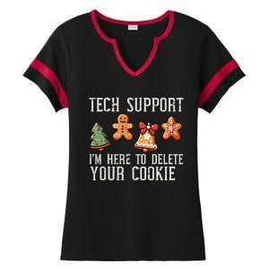 Christmas Tech Support Here To Delete Cookies Xmas Ladies Halftime Notch Neck Tee