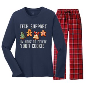 Christmas Tech Support Here To Delete Cookies Xmas Women's Long Sleeve Flannel Pajama Set 