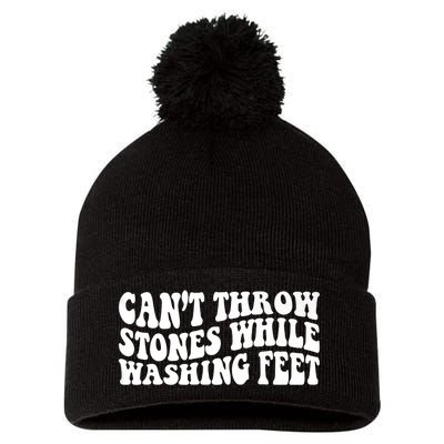 Can't Throw Stones While Washing Feet Pom Pom 12in Knit Beanie