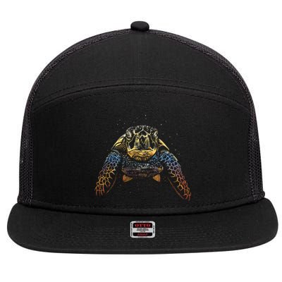 Colorful Turtle Sea Life 7 Panel Mesh Trucker Snapback Hat