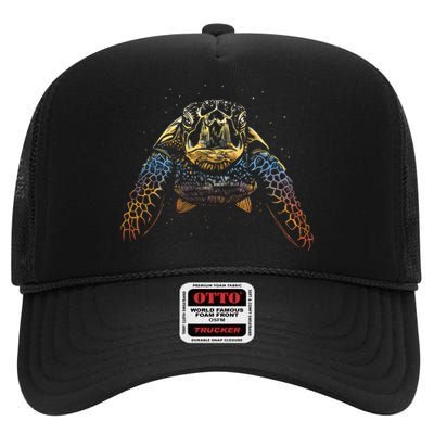 Colorful Turtle Sea Life High Crown Mesh Back Trucker Hat