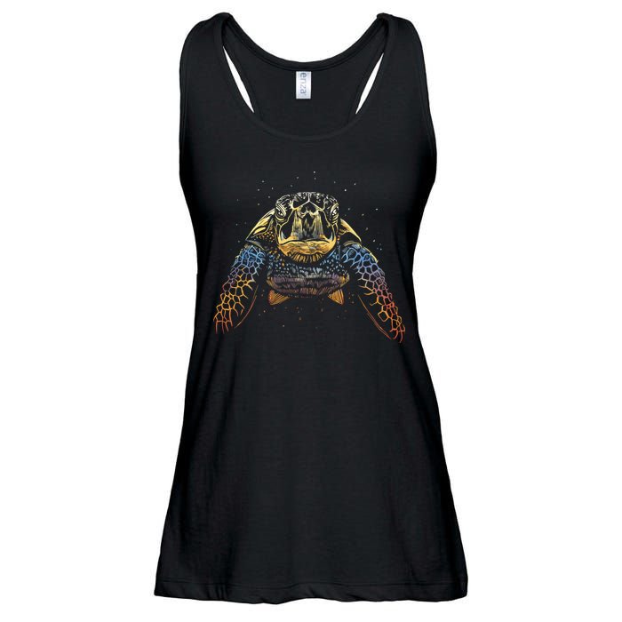 Colorful Turtle Sea Life Ladies Essential Flowy Tank