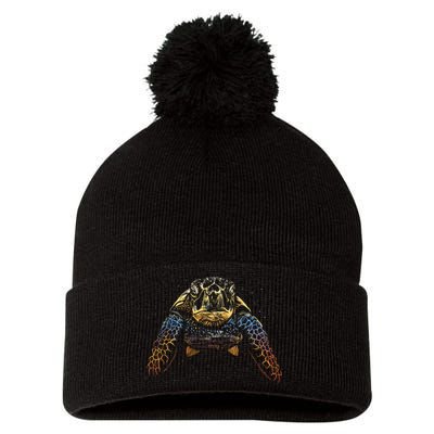 Colorful Turtle Sea Life Pom Pom 12in Knit Beanie