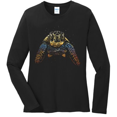 Colorful Turtle Sea Life Ladies Long Sleeve Shirt