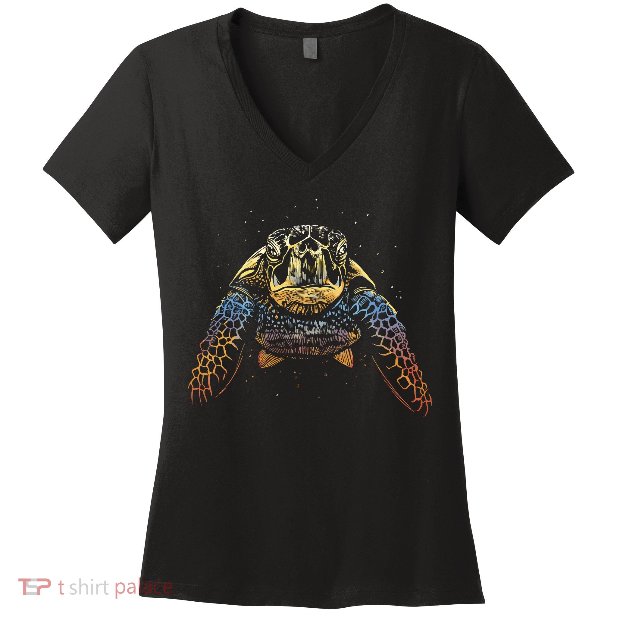 Colorful Turtle Sea Life Women's V-Neck T-Shirt